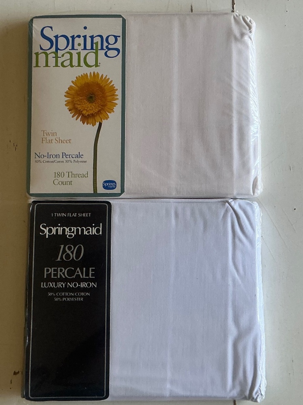 2 NIP Springmaid White Percale 180 count Twin Flat Sheets